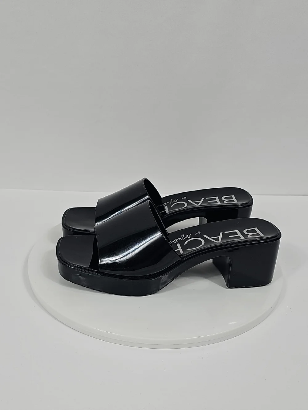 NIB Beach By Matisse Wade Platform Slide Sandals Block Heel Square Toe Black 7